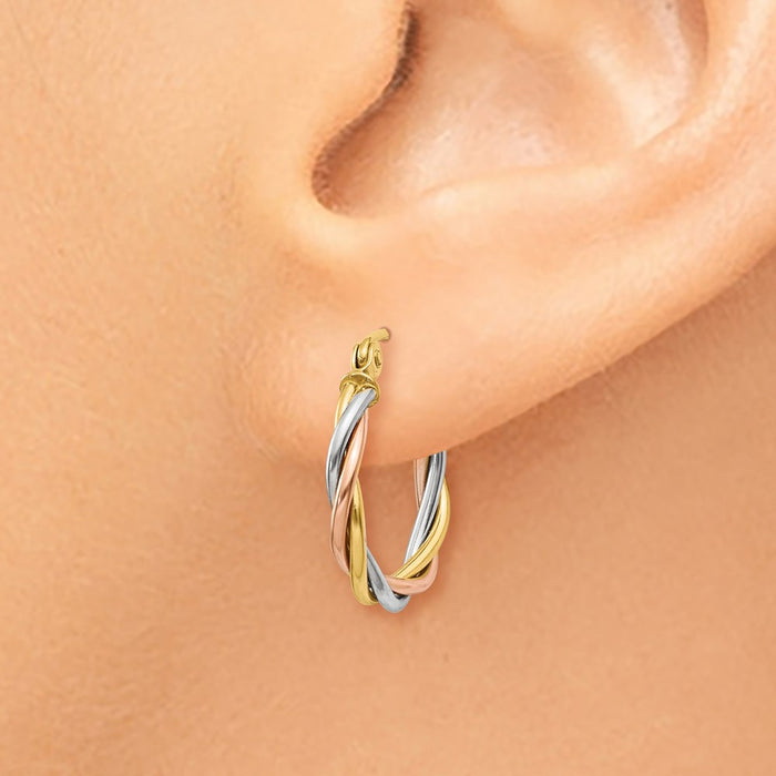 14k Tri-color Polished 2.5mm Twisted Hoop Earrings