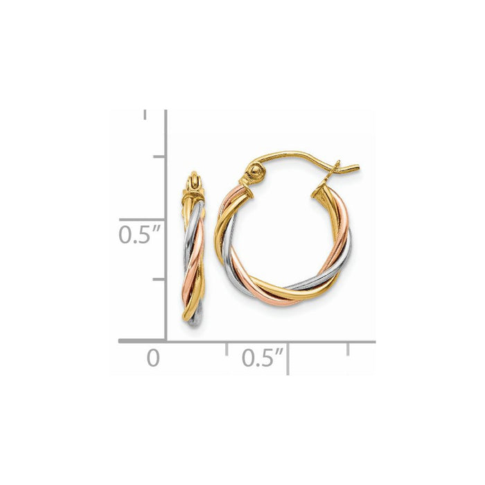 14k Tri-color Polished 2.5mm Twisted Hoop Earrings