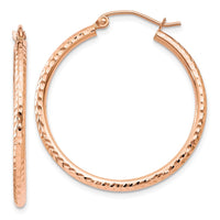 Thumbnail for 14k Rose Gold Diamond-cut Polished Hoop Earrings