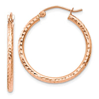 Thumbnail for 14k Rose Gold Diamond-cut Polished Hoop Earrings