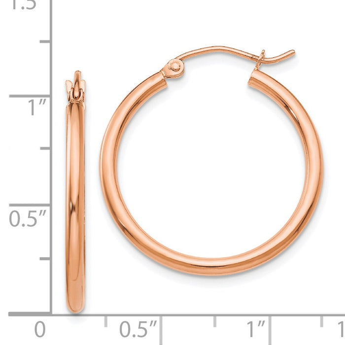 14k Rose Gold Polished 2mm Lightweight Tube Hoop Earrings