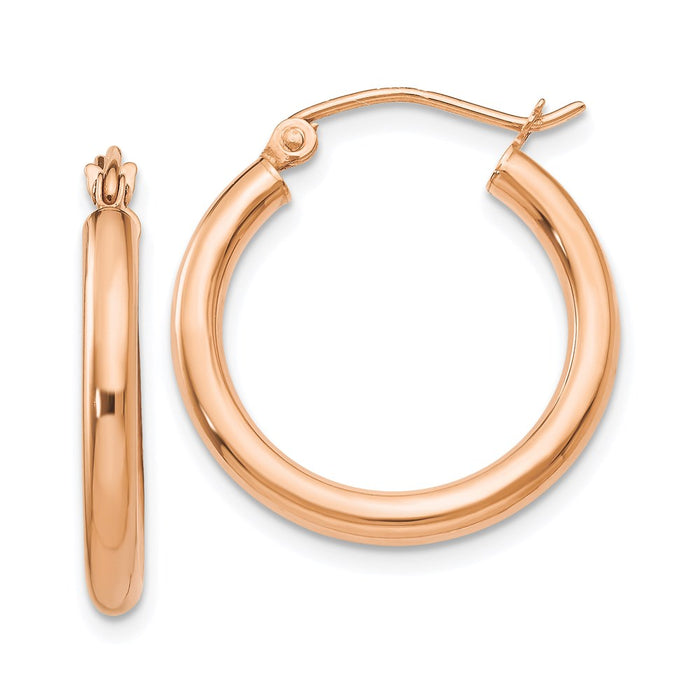 14k Rose Gold Polished 2.5mm Lightweight Tube Hoop Earrings