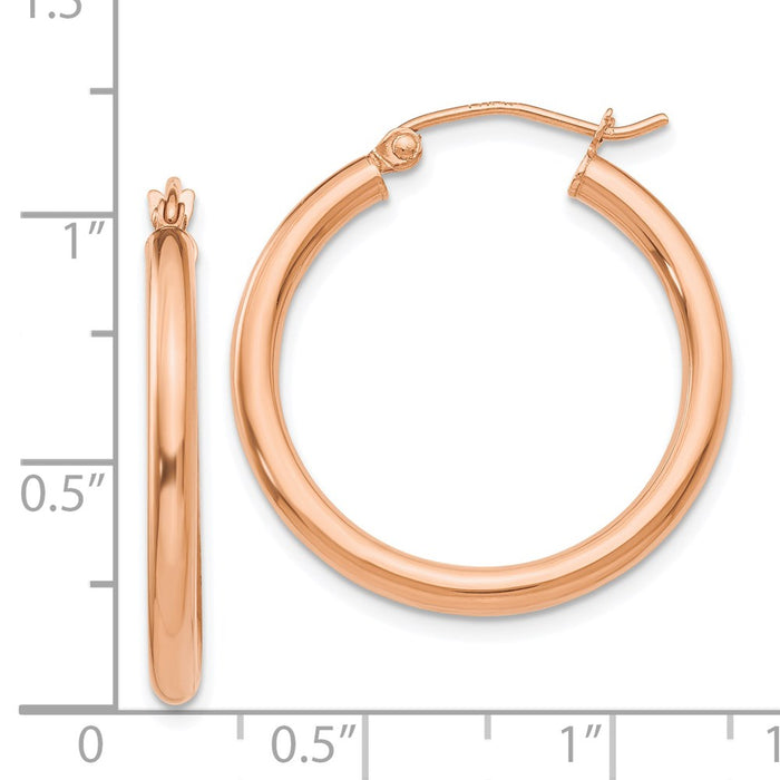 14k Rose Gold Polished 2.5mm Lightweight Tube Hoop Earrings