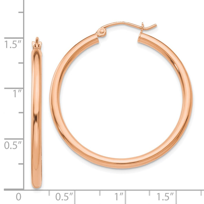 14k Rose Gold Polished 2.5mm Lightweight Tube Hoop Earrings