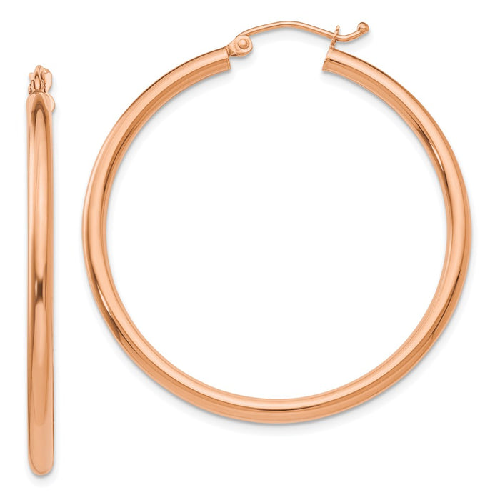 14k Rose Gold Polished 2.5mm Lightweight Tube Hoop Earrings