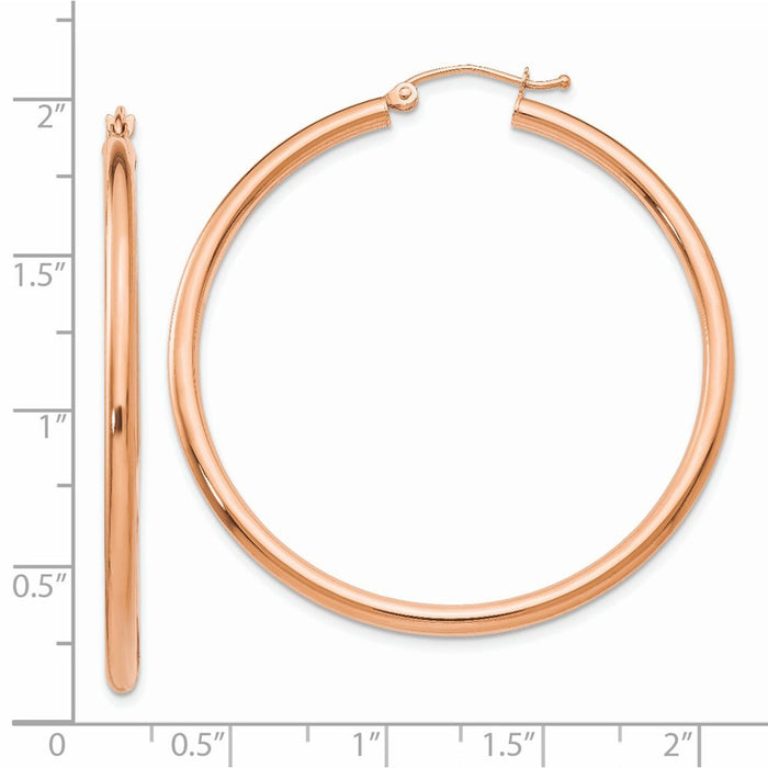 14k Rose Gold Polished 2.5mm Lightweight Tube Hoop Earrings