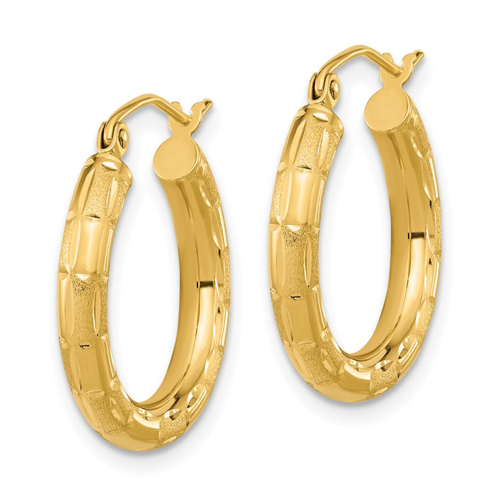 14k Polished Satin and Diamond-cut Hoop Earrings