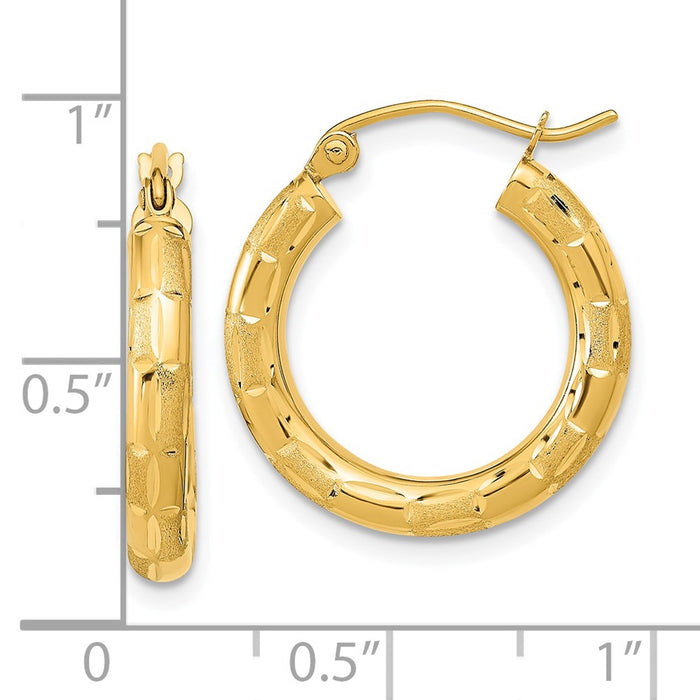 14k Polished Satin and Diamond-cut Hoop Earrings