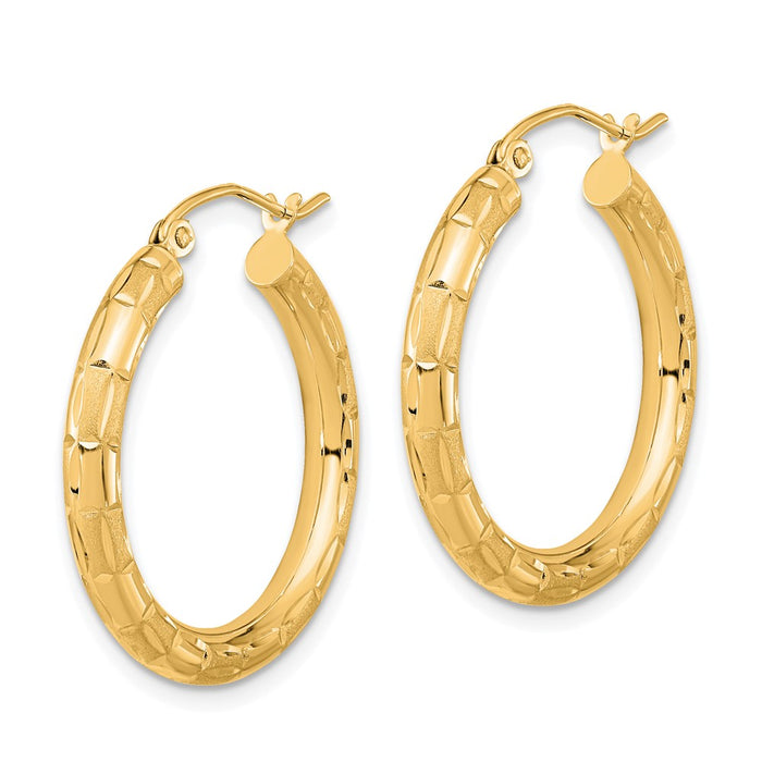 14k Polished Satin and Diamond-cut Hoop Earrings