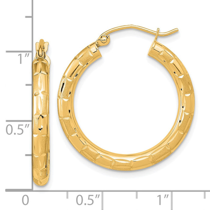 14k Polished Satin and Diamond-cut Hoop Earrings