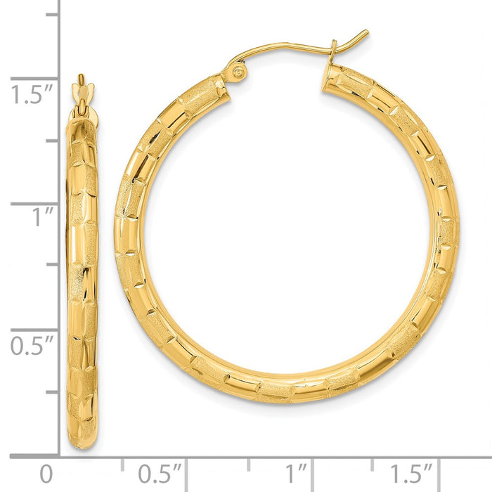 14k Polished Satin and Diamond-cut Hoop Earrings