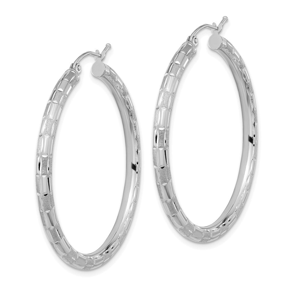14k Polished Satin and Diamond-cut Hoop Earrings