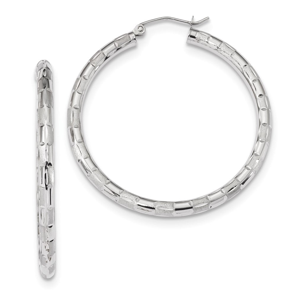 14k Polished Satin and Diamond-cut Hoop Earrings