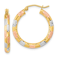 Thumbnail for 14k w/White and Rose Rhodium Polished Satin Diamond-cut Hoop Earrings