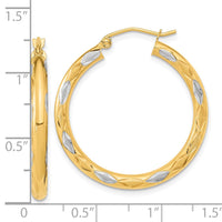 Thumbnail for 14k White Rhodium Polished Satin and Diamond-cut Hoop Earrings
