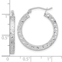 Thumbnail for 14k White Gold Satin Diamond-cut Square Tube Hoop Earrings
