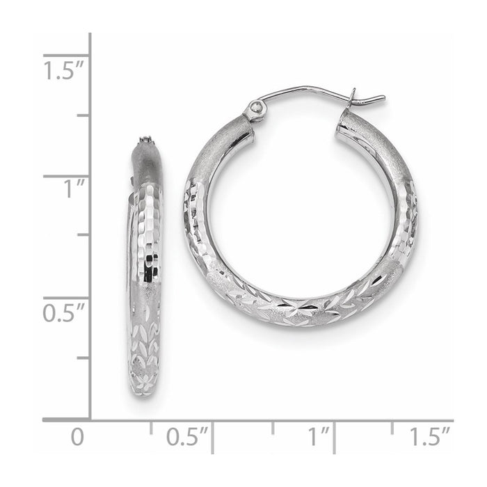 14k Polished Satin and Diamond-cut Hoop Earringss