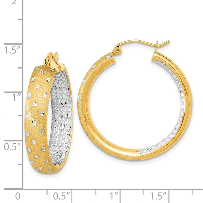 14k Polished Satin and Diamond-cut Hoop Earrings