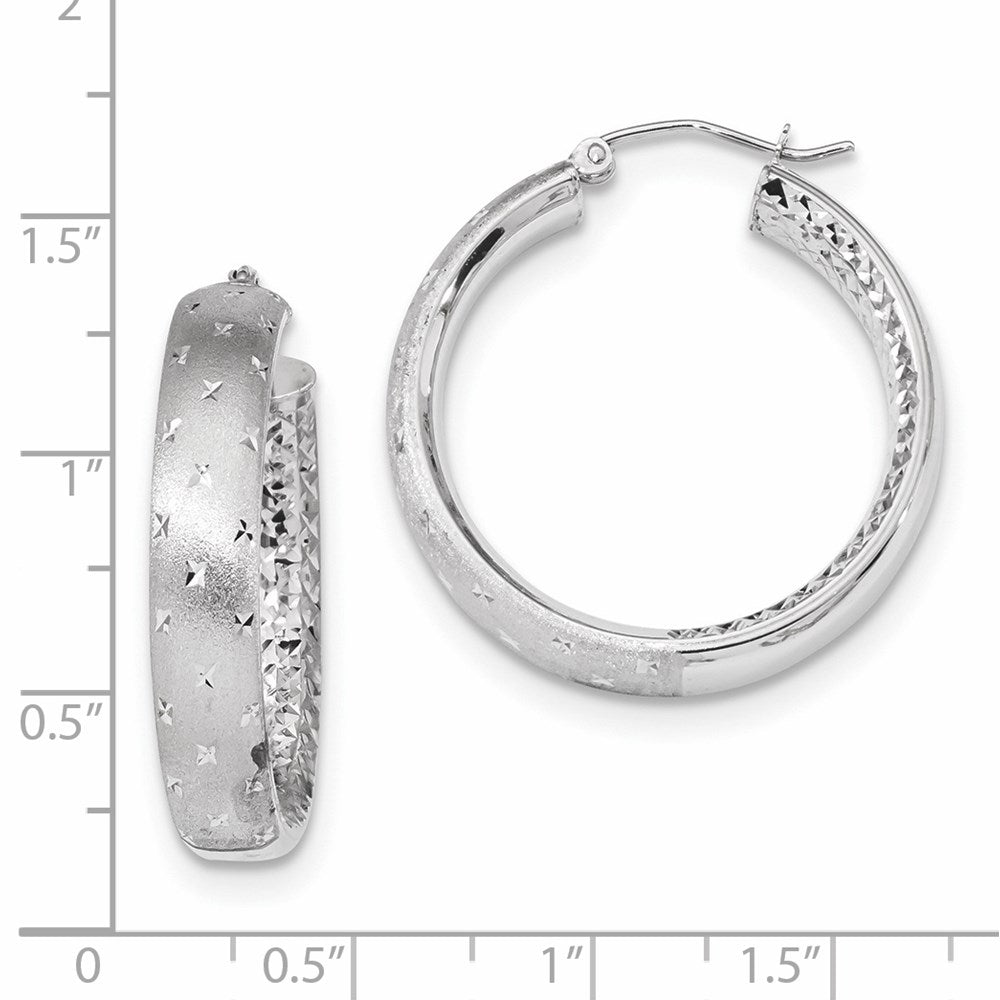 14k Polished Satin and Diamond-cut Hoop Earrings