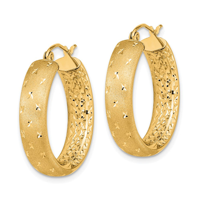 14k Polished Satin and Diamond-cut In/Out Hoop Earrings