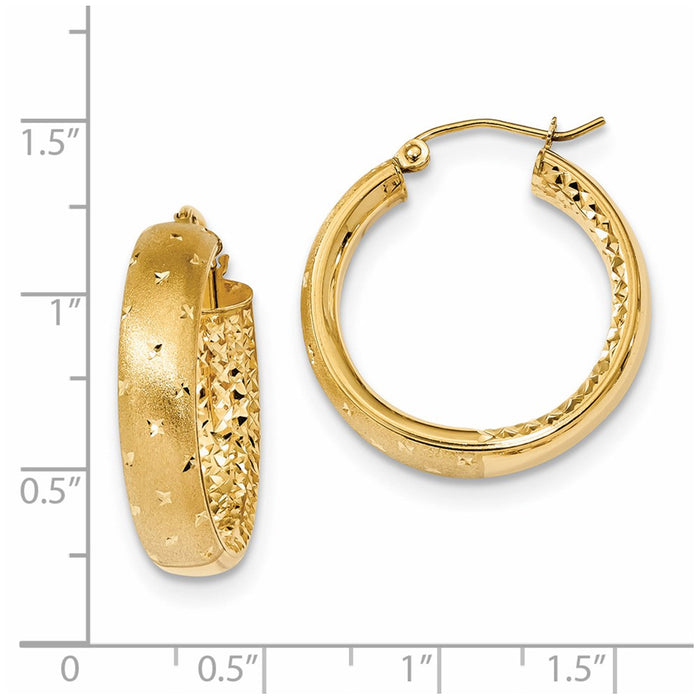 14k Polished Satin and Diamond-cut In/Out Hoop Earrings