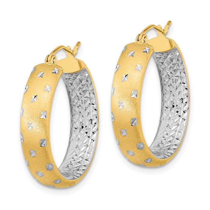 14k Polished Satin and Diamond-cut In/Out Hoop Earrings