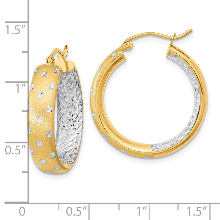 14k Polished Satin and Diamond-cut In/Out Hoop Earrings