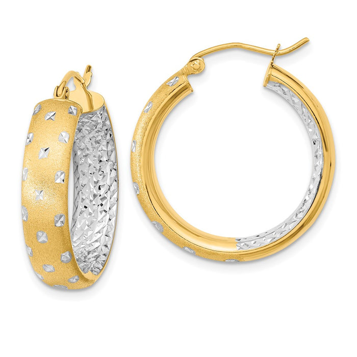 14k Polished Satin and Diamond-cut In/Out Hoop Earrings