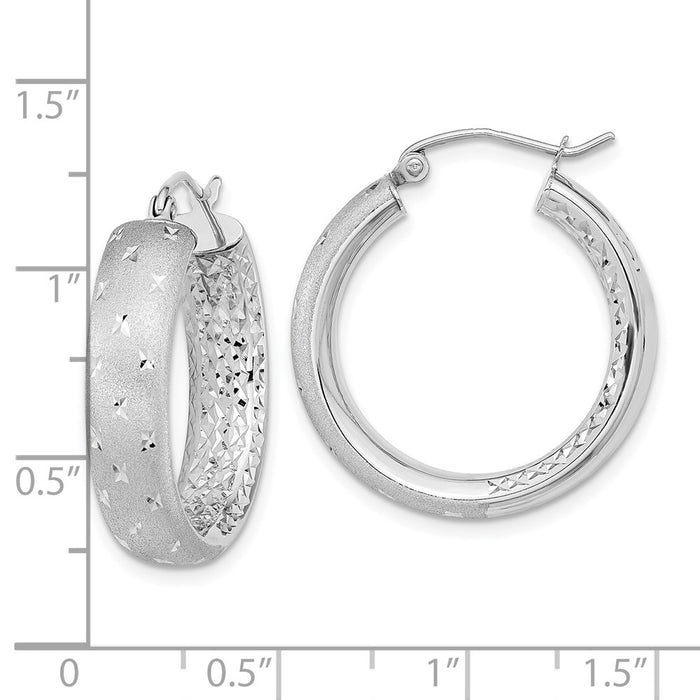 14k Polished Satin and Diamond-cut In/Out Hoop Earrings