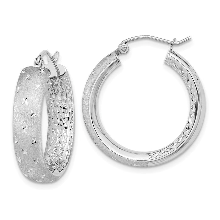 14k Polished Satin and Diamond-cut In/Out Hoop Earrings