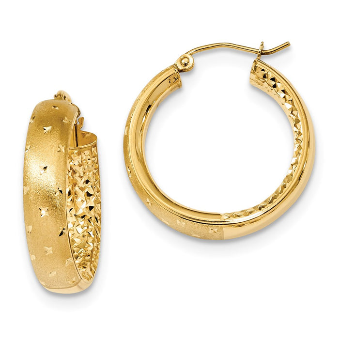 14k Polished Satin and Diamond-cut In/Out Hoop Earrings