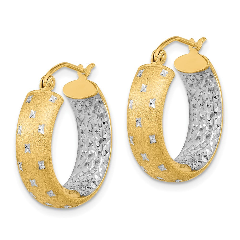 14k Polished Satin and Diamond-cut In/Out Hoop Earrings