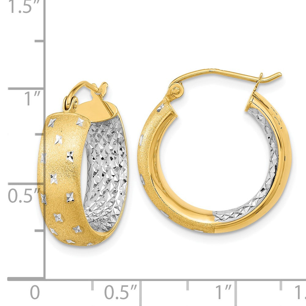 14k Polished Satin and Diamond-cut In/Out Hoop Earrings