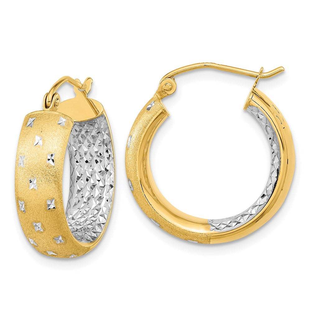 14k Polished Satin and Diamond-cut In/Out Hoop Earrings