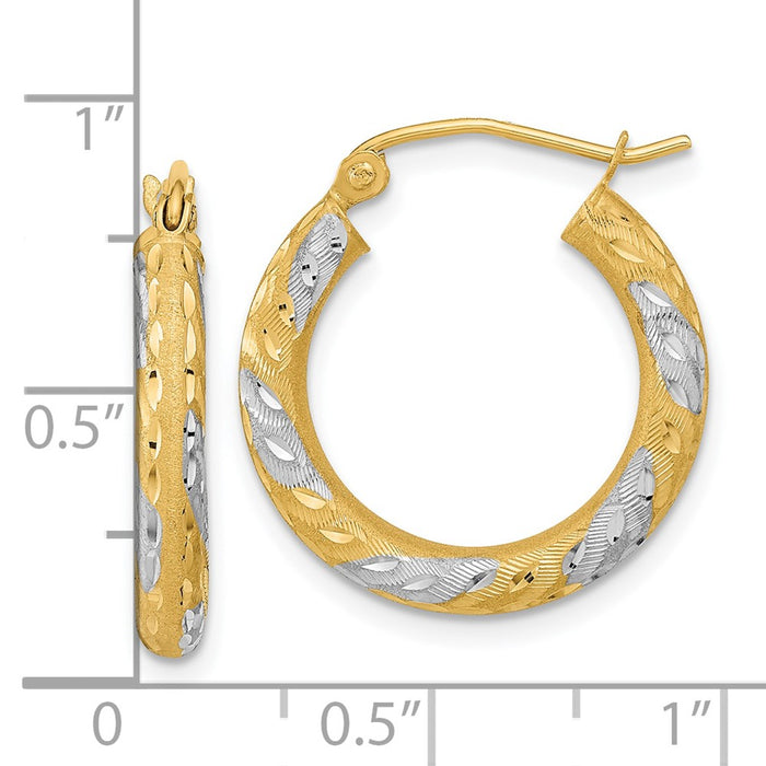 14k White Rhodium Diamond-cut Satin Hoop Earrings