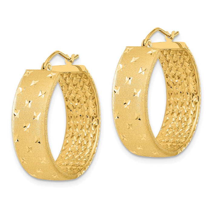 14k Polished Satin and Diamond-cut Hoop Earrings