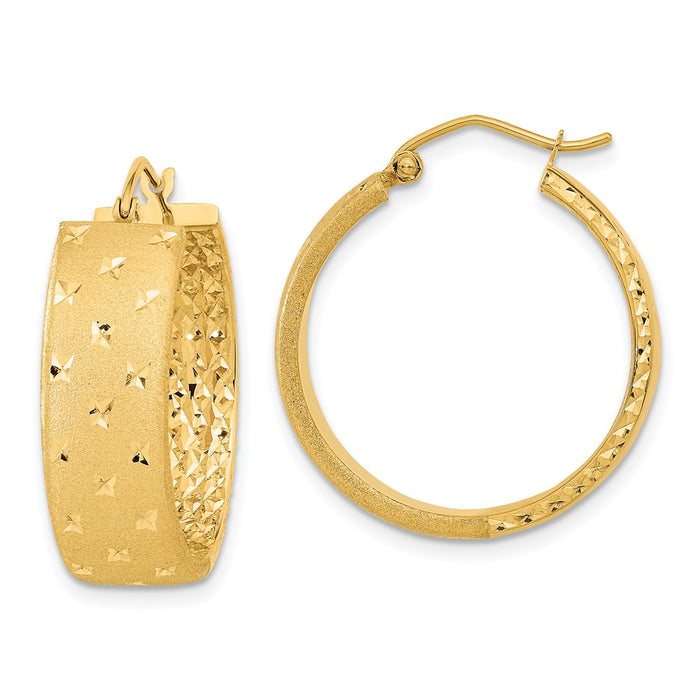 14k Polished Satin and Diamond-cut Hoop Earrings