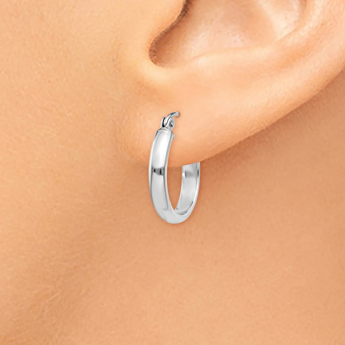 14k White Gold Round Tube Hoop Earrings