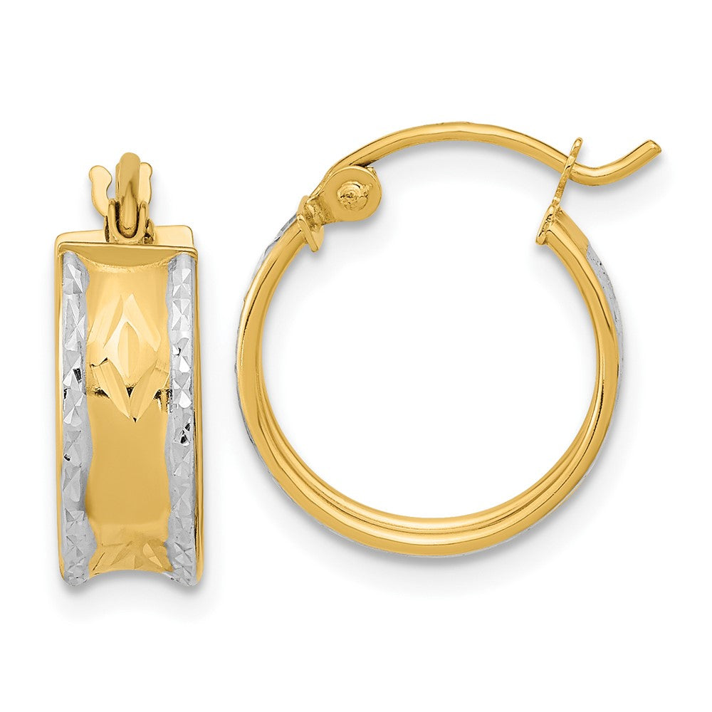 14k White Rhodium Polished Diamond-cut Hoops