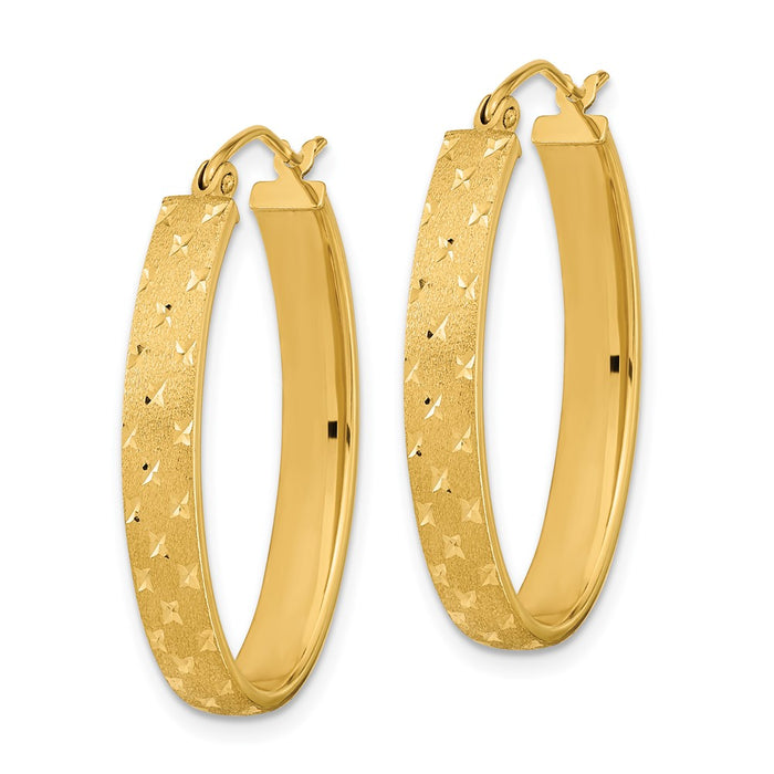 14k Polished Satin Diamond-cut Hoop Earrings