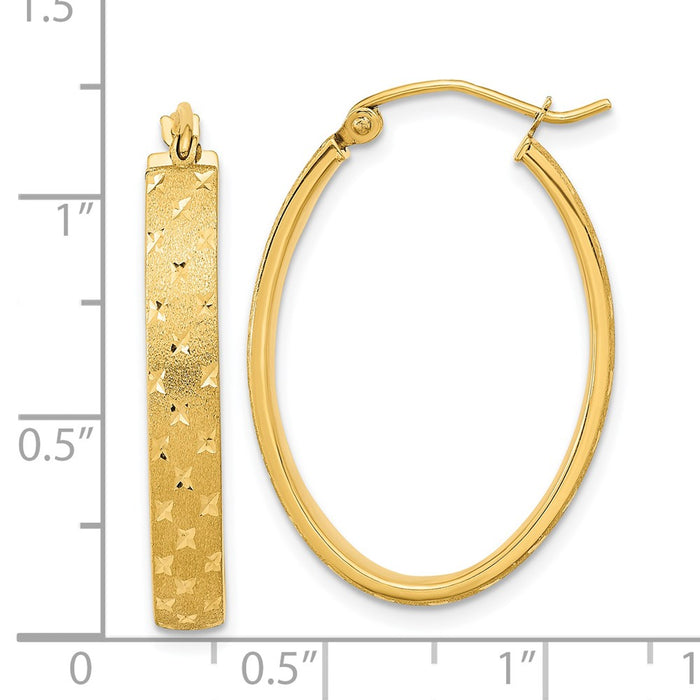 14k Polished Satin Diamond-cut Hoop Earrings