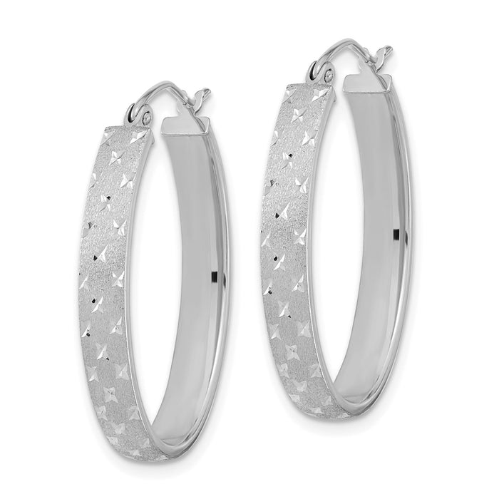 14k Polished Satin Diamond-cut Hoop Earrings