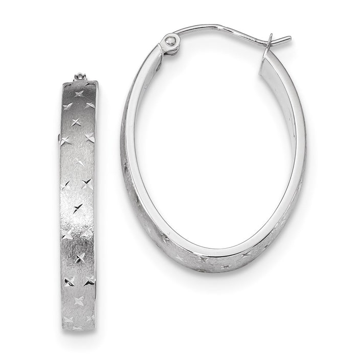 14k Polished Satin Diamond-cut Hoop Earrings