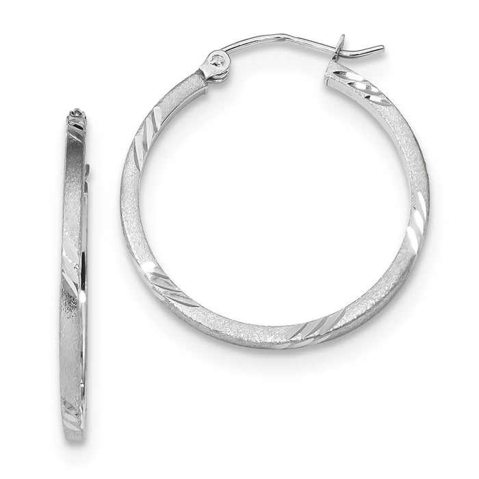 14k Satin Diamond-cut Square Tube Hoop Earrings