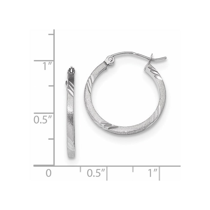 14k Satin Diamond-cut Square Tube Hoop Earrings