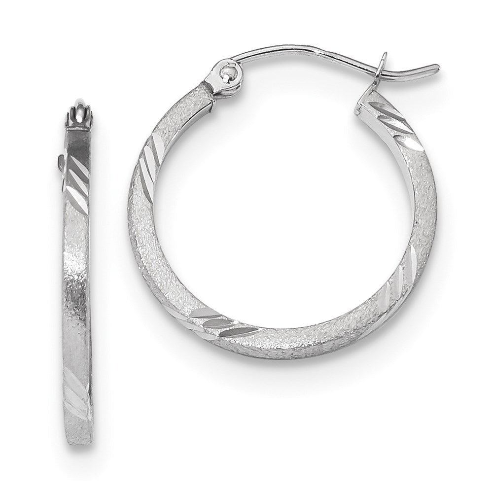 14k Satin Diamond-cut Square Tube Hoop Earrings