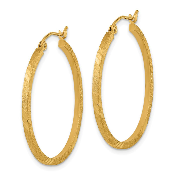 14k Satin Diamond-cut Square Tube Hoop Earrings