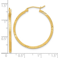 Thumbnail for 14k Satin Diamond-cut Square Tube Hoop Earrings
