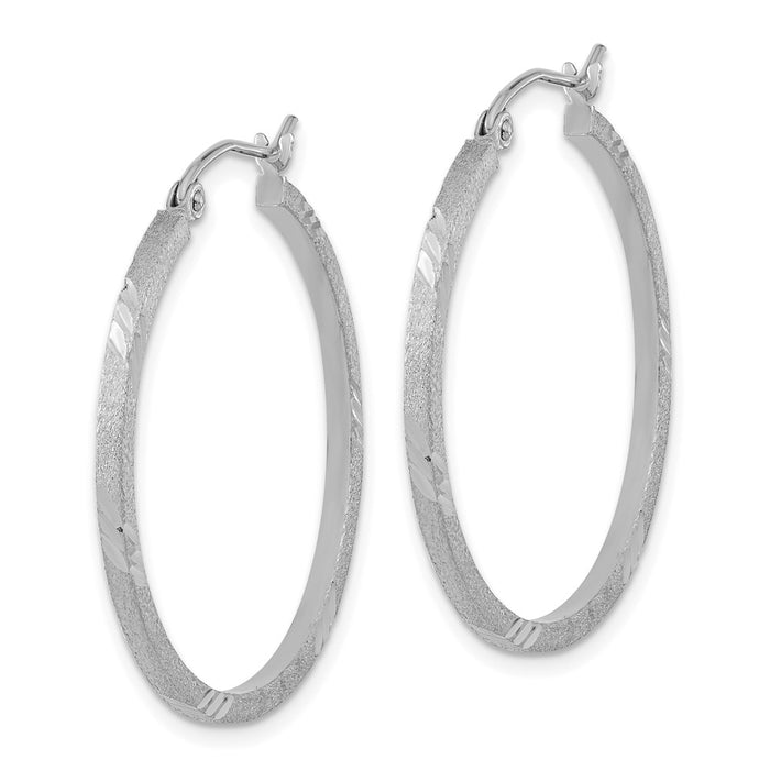 14k Satin Diamond-cut Square Tube Hoop Earrings