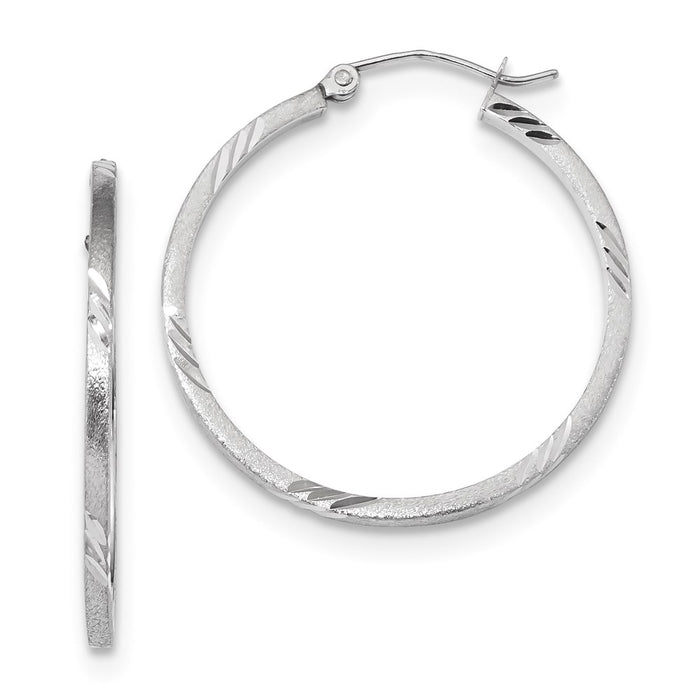 14k Satin Diamond-cut Square Tube Hoop Earrings